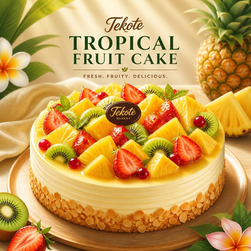 Tropical Fruit Cake Te Sate dengan rasa buah segar dan tekstur lembut